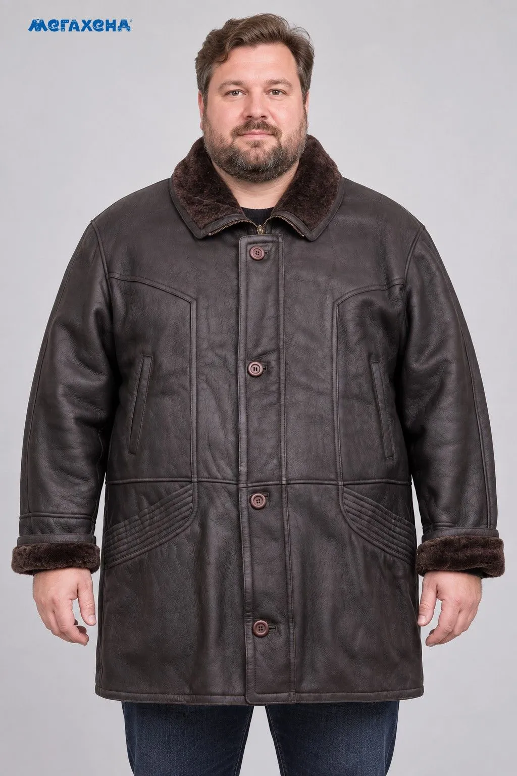 Тёмно-коричневая дублёнка Itallo из натуральной кожи, размер 68 (7XL)